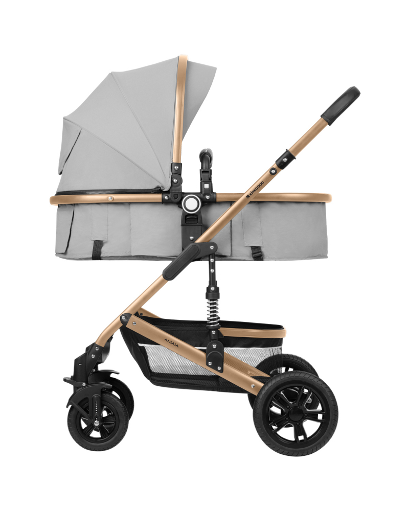 Carucior transformabil KikkaBoo 3in1 pana la 22kg,cadru din aluminiu,suspensii pe roti si cadru,spatar reglabil,sezut reversibil,Scaun auto I-Size,geanta,suport pahar si accesorii incluse Amaia Light Grey 2024 - 1