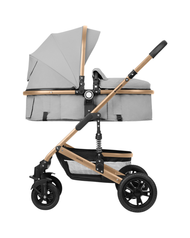 Carucior transformabil KikkaBoo 3in1 pana la 22kg,cadru din aluminiu,suspensii pe roti si cadru,spatar reglabil,sezut reversibil,Scaun auto I-Size,geanta,suport pahar si accesorii incluse Amaia Light Grey 2024 - 3