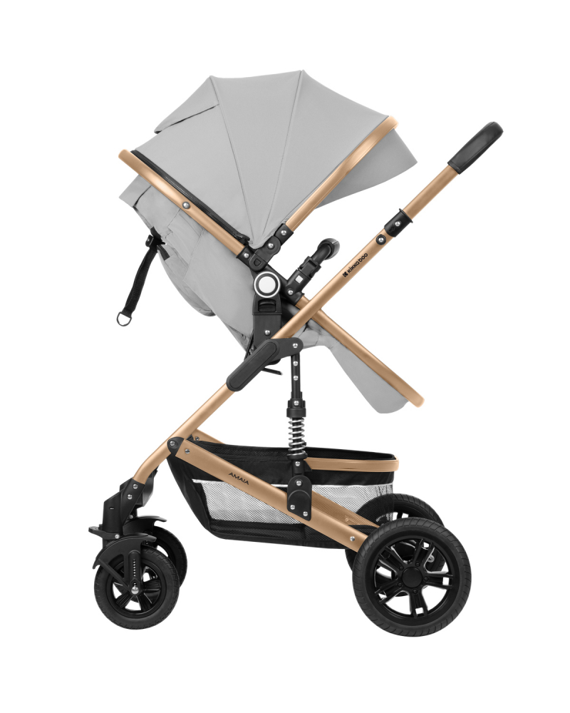 Carucior transformabil KikkaBoo 3in1 pana la 22kg,cadru din aluminiu,suspensii pe roti si cadru,spatar reglabil,sezut reversibil,Scaun auto I-Size,geanta,suport pahar si accesorii incluse Amaia Light Grey 2024 - 7