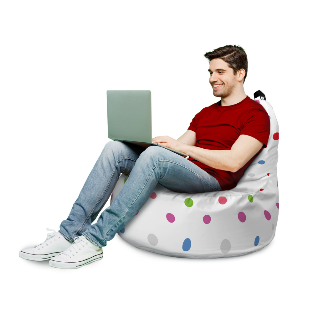 Fotoliu Updeco Puf Bean Bag tip Big Chill alb cu buline multicolore - 2