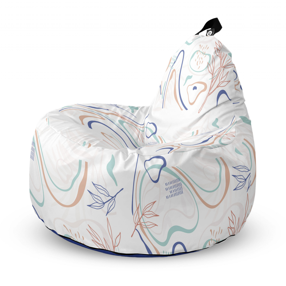 Fotoliu Updeco Puf Bean Bag tip Big Chill alb cu linii albastre si crem - 4