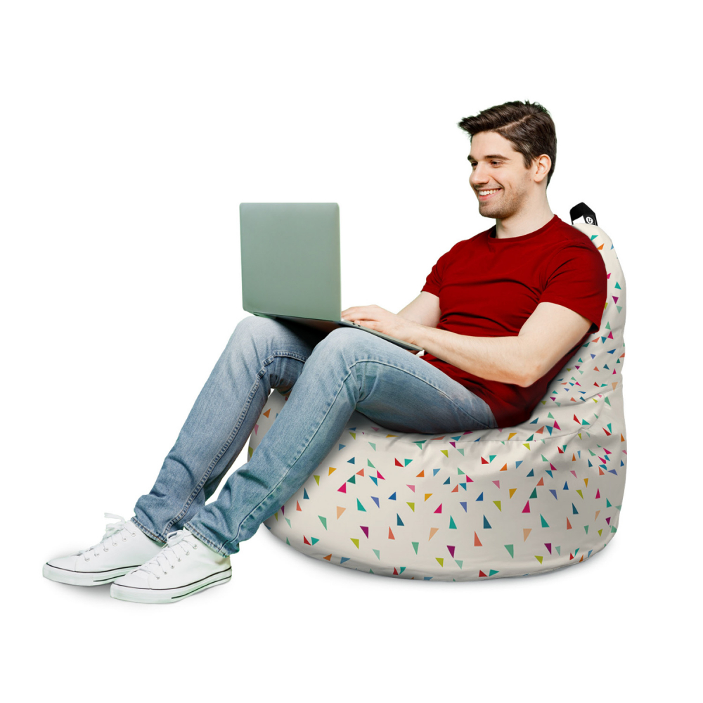 Fotoliu Updeco Puf Bean Bag tip Big Chill bej cu triunghiuri multicolore - 2