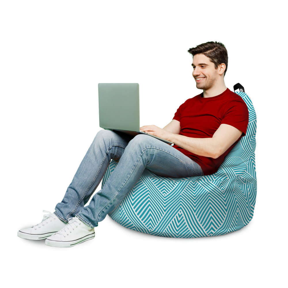 Fotoliu Updeco Puf Bean Bag tip Big Chill motiv alb cu bleu - 2