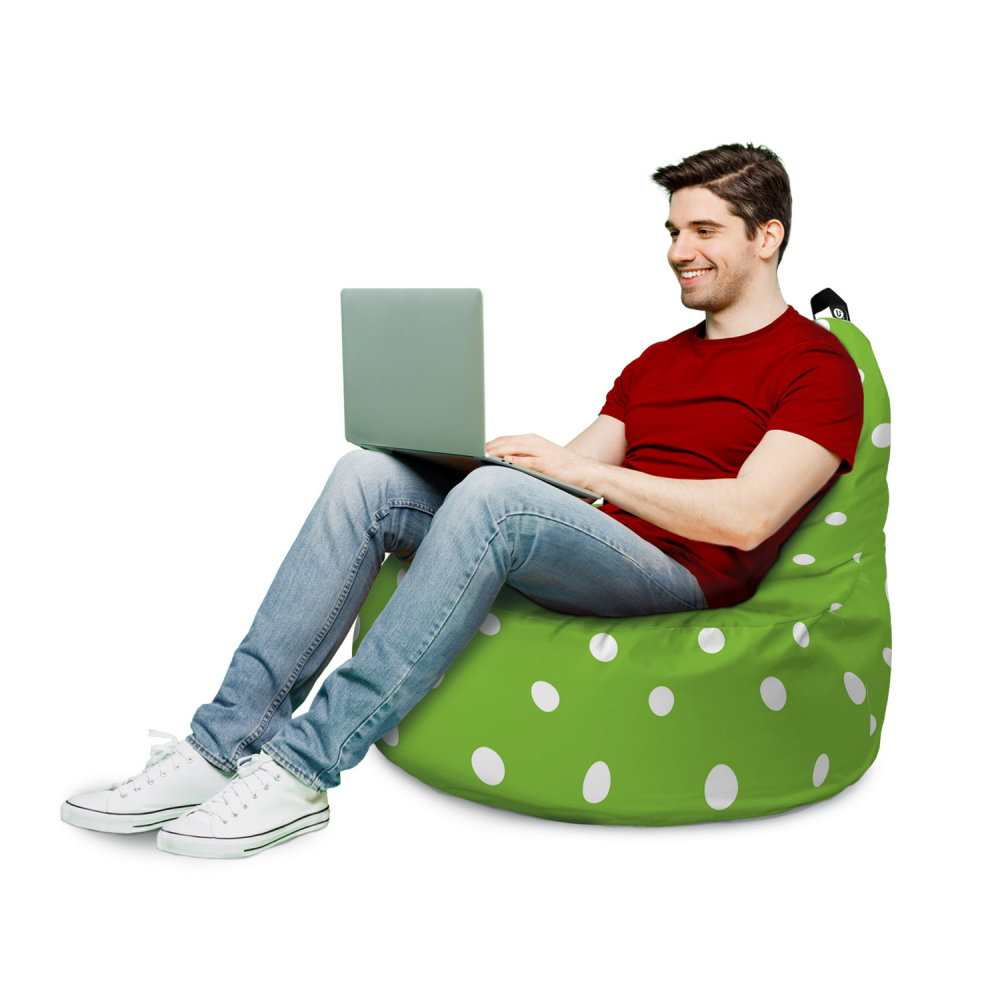 Fotoliu Updeco Puf Bean Bag tip Big Chill verde cu buline albe - 2