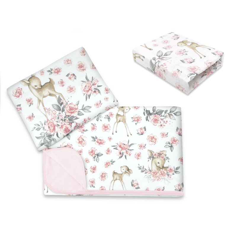 Lenjerie patut cu 3 piese MimiNu 120x60 cm din bumbac Sweet Deer Pink - 1 | YEO