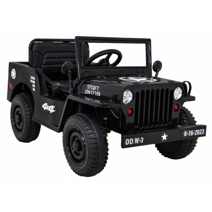 Masinuta electrica cu telecomanda Military Retro 4x4 negru - 2