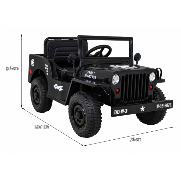 Masinuta electrica cu telecomanda Military Retro 4x4 negru - 6