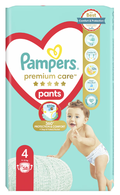 Scutece chilotel Pampers Premium Care Pants Mega Box Stop and protect Pocket Marimea 4 9-15 kg 58 buc - 2 | YEO