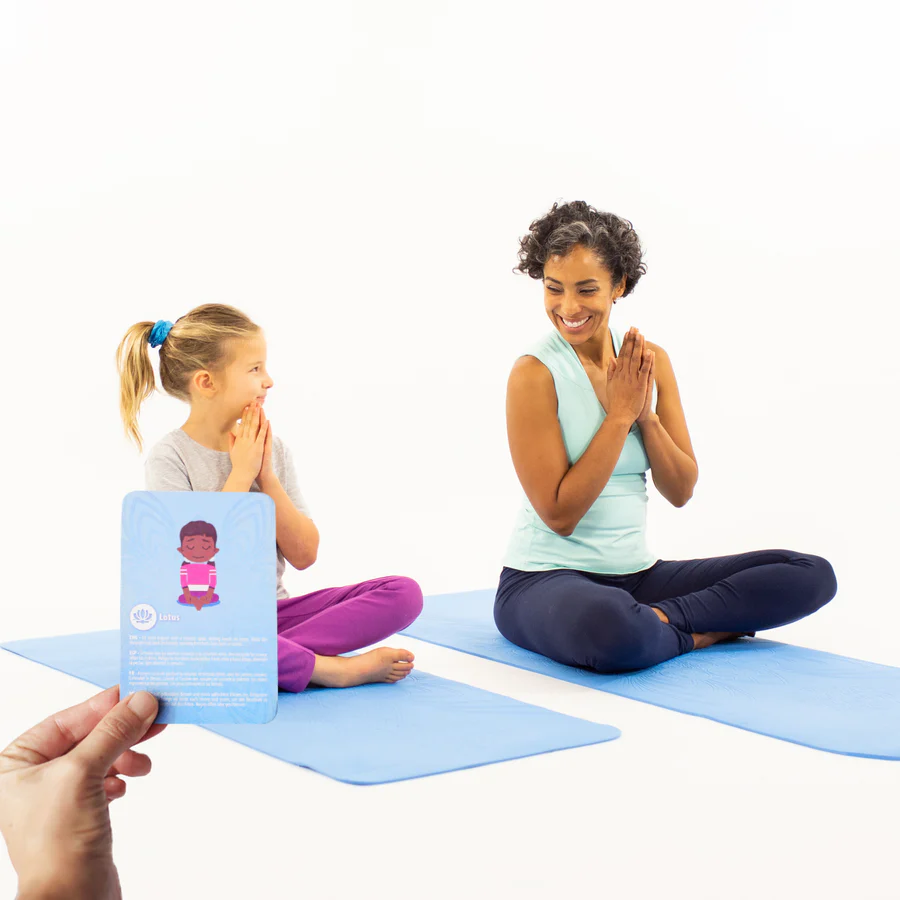 Set Yoga mama si copil saltele asortate si carduri incluse Wave albastru