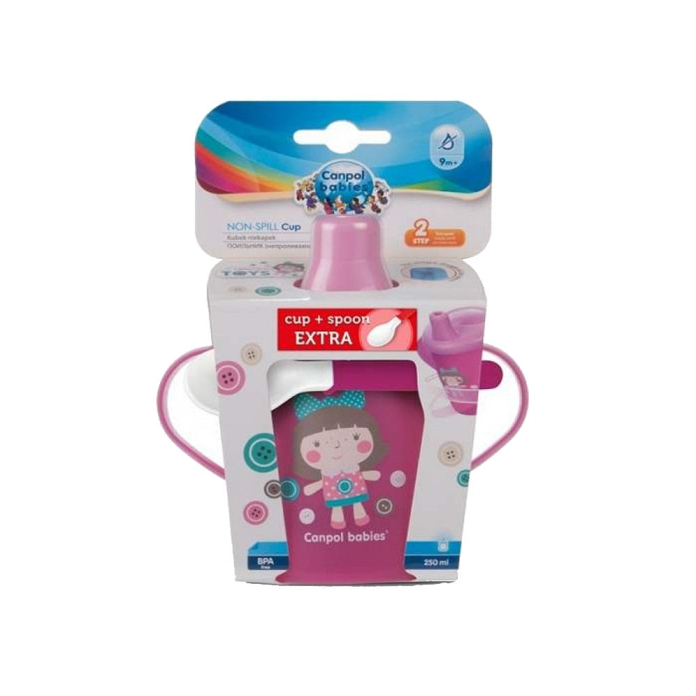 Set cana 250 ml Canpol Babies cu lingurita cadou roz