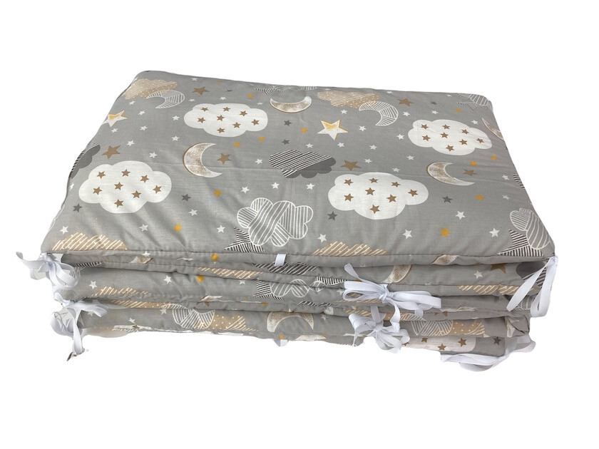 Set de aparatori pufoase h35 pat 120x60 cm DeLuxe Nori cu luna gri