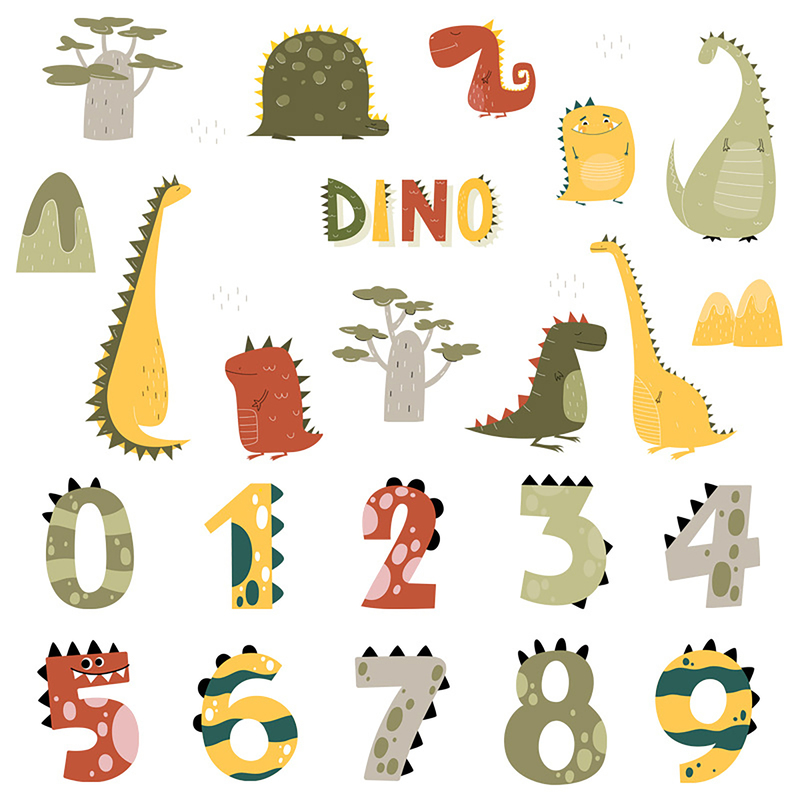 Sticker decorativ pentru copii autoadeziv Numerele lui Dino 63x63 cm