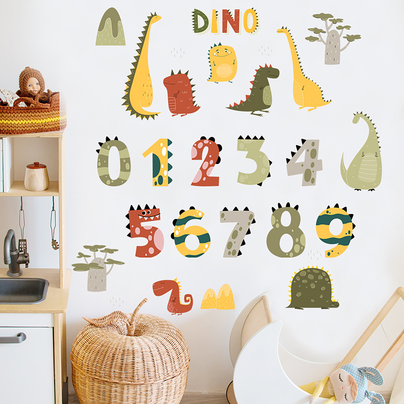 Sticker decorativ pentru copii autoadeziv Numerele lui Dino 63x63 cm - 1 | YEO