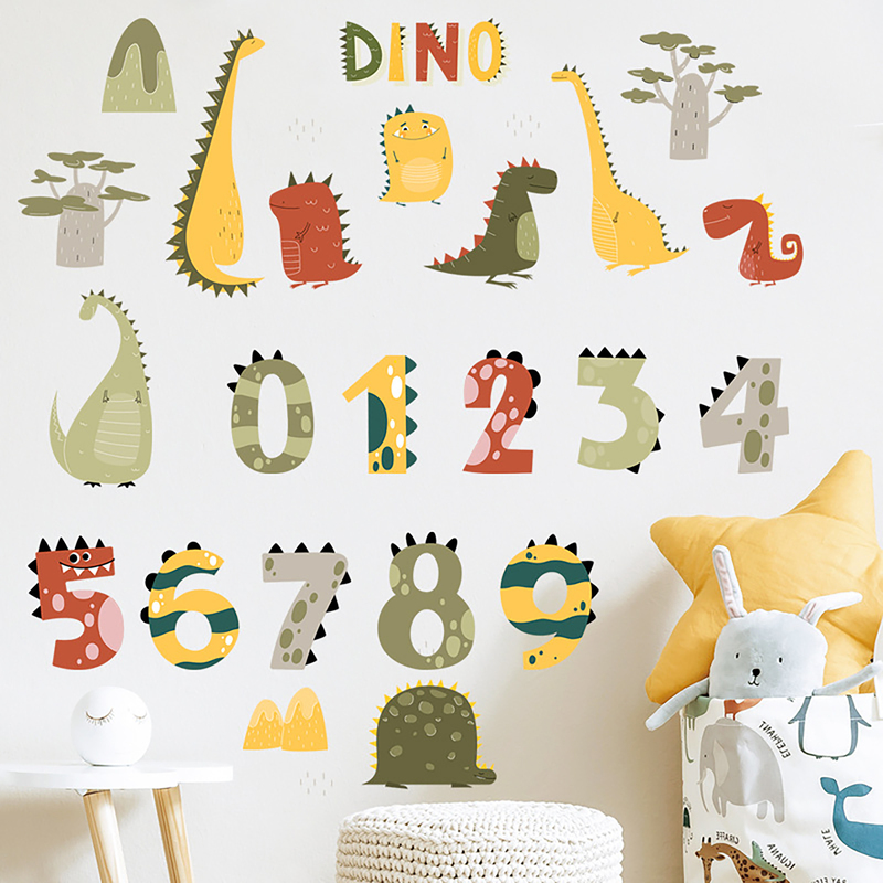 Sticker decorativ pentru copii autoadeziv Numerele lui Dino 63x63 cm - 3 | YEO