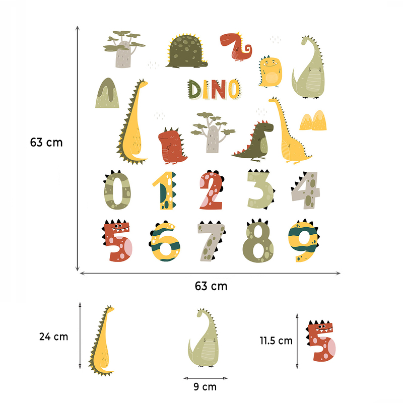 Sticker decorativ pentru copii autoadeziv Numerele lui Dino 63x63 cm - 4