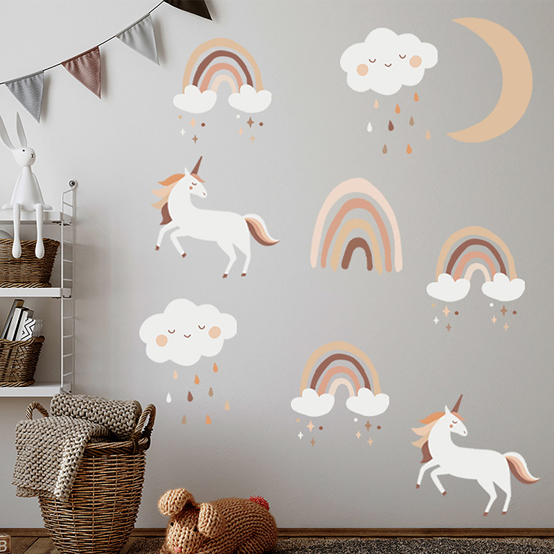 Sticker decorativ pentru copii autoadeziv Unicorni si Curcubeu 54x86 cm - 2 | YEO