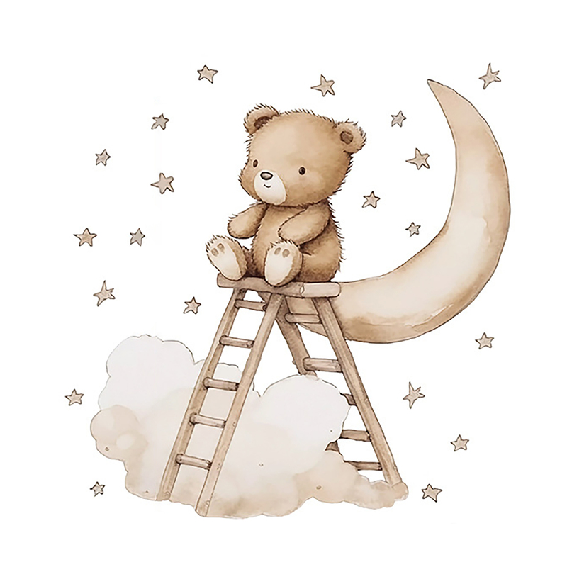 Sticker decorativ pentru copii autoadeziv Ursuletul Teddy pe scara 62x60 cm