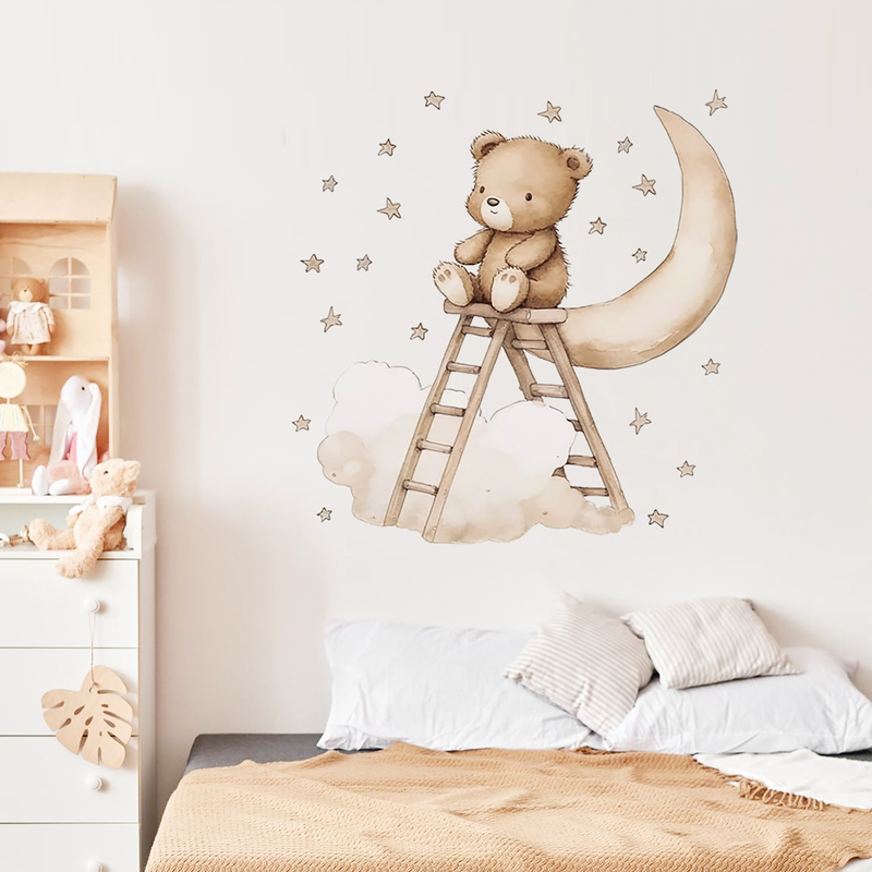 Sticker decorativ pentru copii autoadeziv Ursuletul Teddy pe scara 62x60 cm - 3