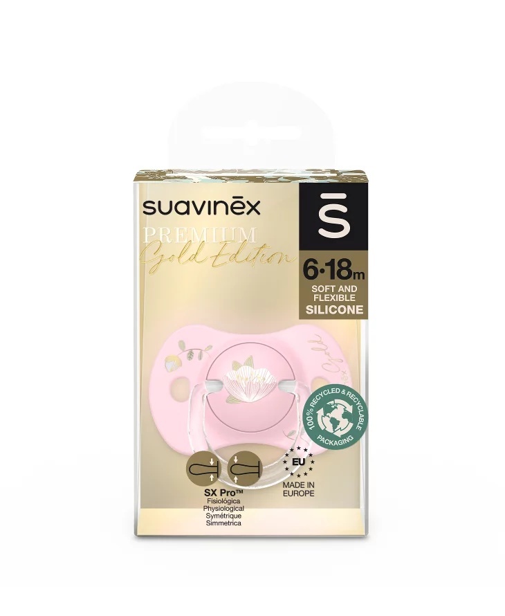 Suzeta fiziologica SX Pro din silicon 6-18 luni Roz Gold Premium - 1 | YEO