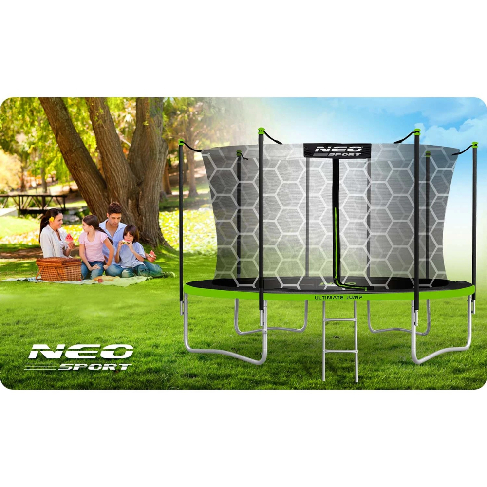 Trambulina de gradina cu plasa interioara si scara 374cm 12FT Neo-Sport fagure Negru - 2 | YEO