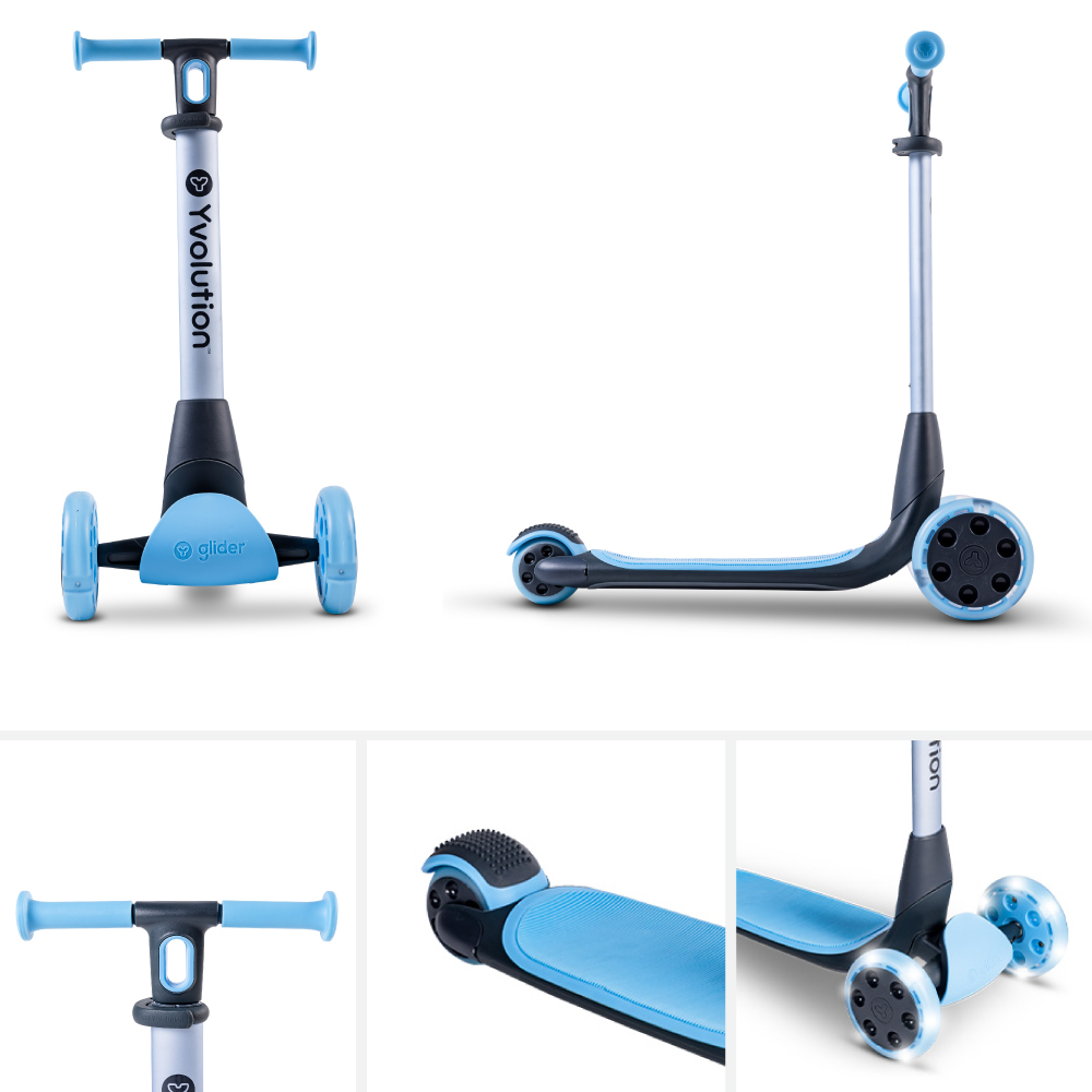 Trotineta 5 in 1 Yvolution Y Glider Luna blue cu spatiu depozitare, roti luminoase, greutate admisa 50 kg - 3 | YEO