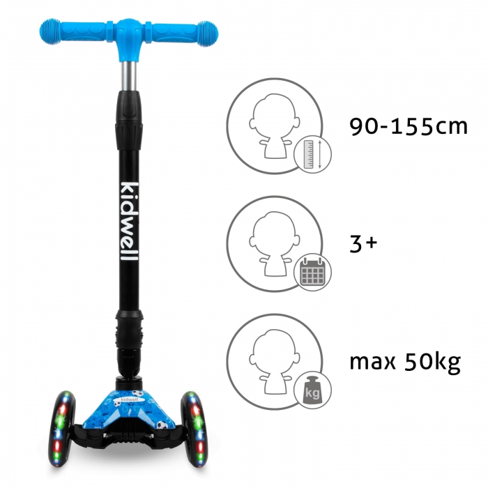 Trotineta pentru copii Kidwell Vento Fotball pliabila, cu suspensie, roti cu led, ghidon din aluminiu reglabil, greutate admisa 50 kg, varsta 3 ani+ - 8
