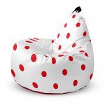 Fotoliu Updeco Puf Bean Bag tip Big Chill alb cu buline rosii