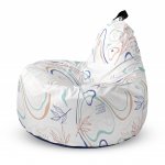 Fotoliu Updeco Puf Bean Bag tip Big Chill alb cu linii albastre si crem