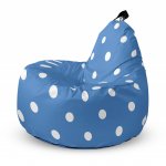 Fotoliu Updeco Puf Bean Bag tip Big Chill albastru cu buline albe