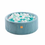 Piscina uscata cu 200 de bile 7cm alb mint si turcoaz MeowBaby 90x30 cm Premium Velur reiat corduroy turcoaz