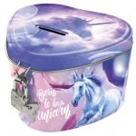 Pusculita decorativa Kidea Cleo&Frank model unicorn metalica cu lacat set cu 2 chei