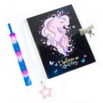 Set jurnal cu lacat + bratara PopIt unicorn Derform carton 60 pagini multicolor