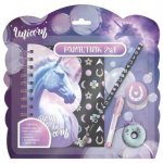 Set papetarie scolara Derform cu jurnal, creion, ascutitoare si pix Unicorn