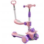 Trotineta reglabila 3in1 cu scaunel si maner parental Nichiduta Bear Pink/Purple