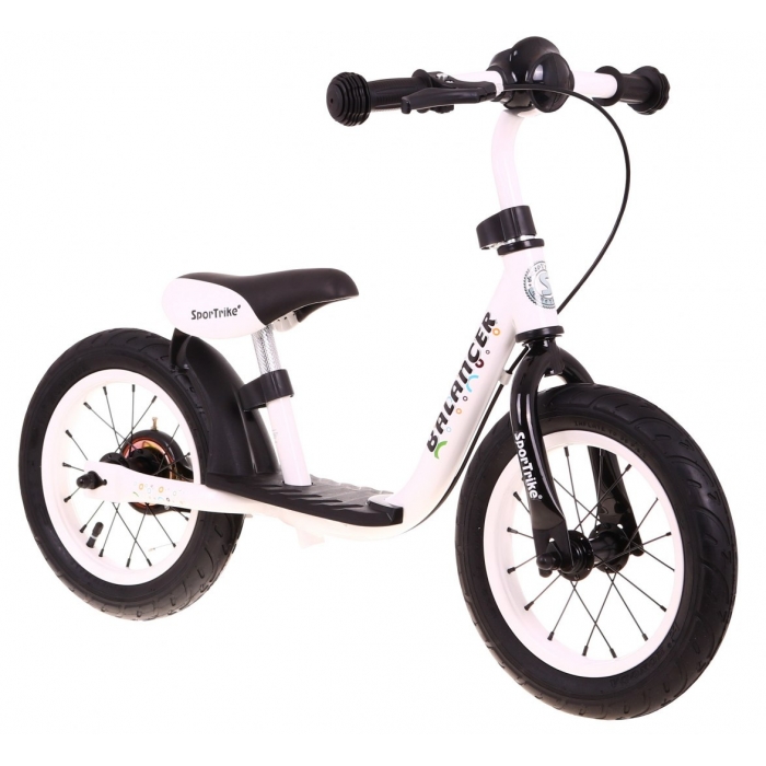 Bicicleta fara pedale cu frana, suport picioare si roti gonflabile Balancer SporTrike alb