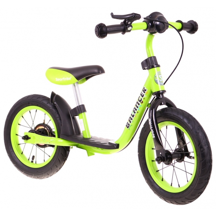 Bicicleta fara pedale cu frana, suport picioare si roti gonflabile Balancer SporTrike verde - 4