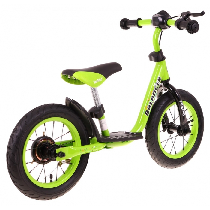 Bicicleta fara pedale cu frana, suport picioare si roti gonflabile Balancer SporTrike verde