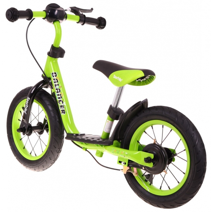 Bicicleta fara pedale cu frana, suport picioare si roti gonflabile Balancer SporTrike verde - 1 | YEO