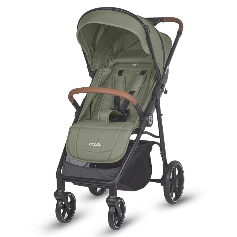 Carucior sport cu pliere automata,pozitie de somn Coccolle Finley,Roti detasabile, Spatar reglabil,Centura de siguranta in 5 puncte, Copertina XXL extensibila cu ventilatie si UV, Husa picioruse,pana 22 kg Moss Green