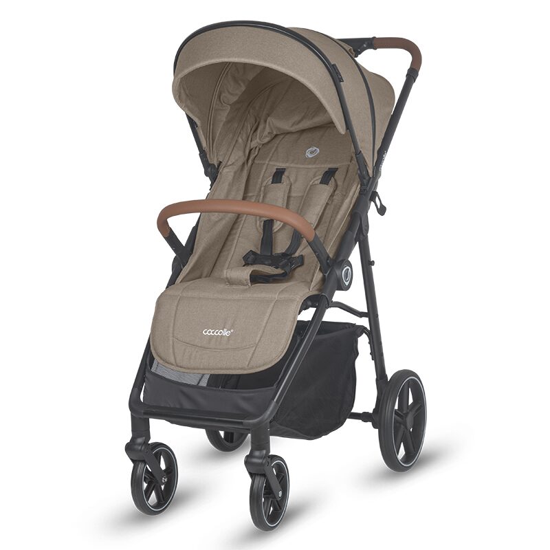 Carucior sport cu pliere automata si pozitie de somn Coccolle Finley, Roti mari detasabile, Spatar reglabil, Protectie UV, Centura de siguranta in 5 puncte, Copertina XXL extensibila cu ventilatie, Husa picioruse, Sarcina maxima 22 kg, Sand Beige