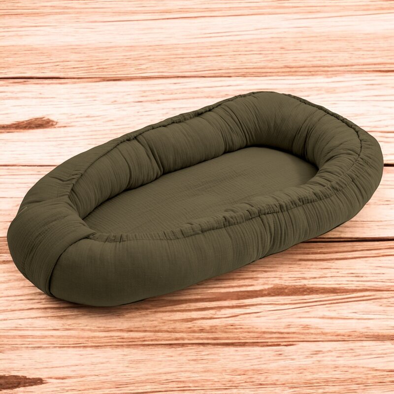 Cosulet bebelus New Baby Baby Nest 80 x 50 cm din muselina khaki