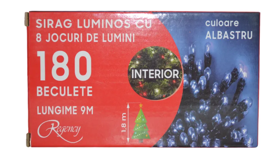 Instalatie de Craciun sirag luminos cu 8 jocuri de lumini 180 de beculete albastre