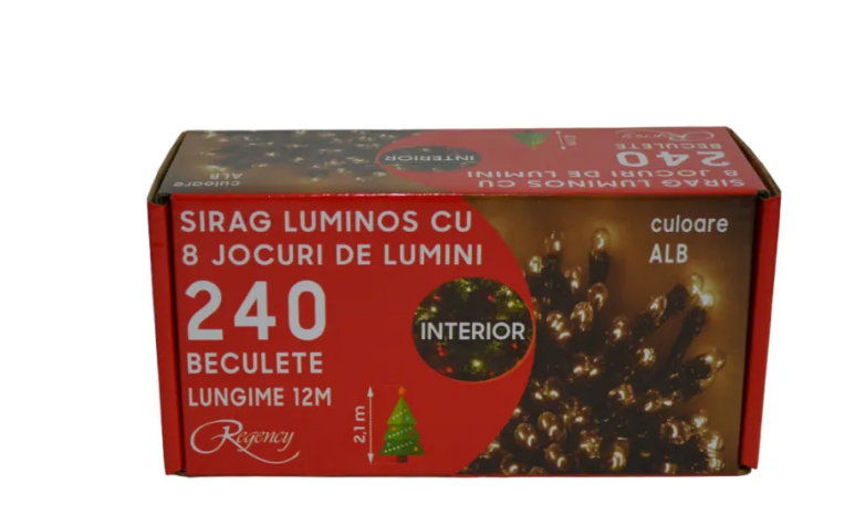 Instalatie de Craciun sirag luminos cu 8 jocuri de lumini 240 de led-uri albe