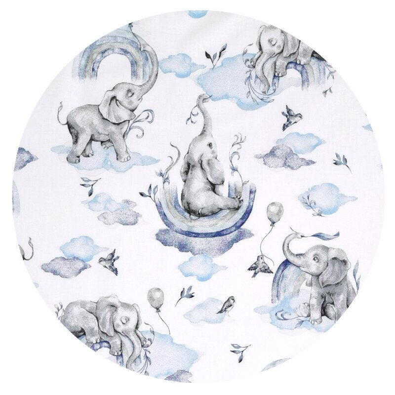 Lenjerie patut 3 piese cu protectie laterala Qmini 120x60 cm Elephants on Rainbow Blue - 2