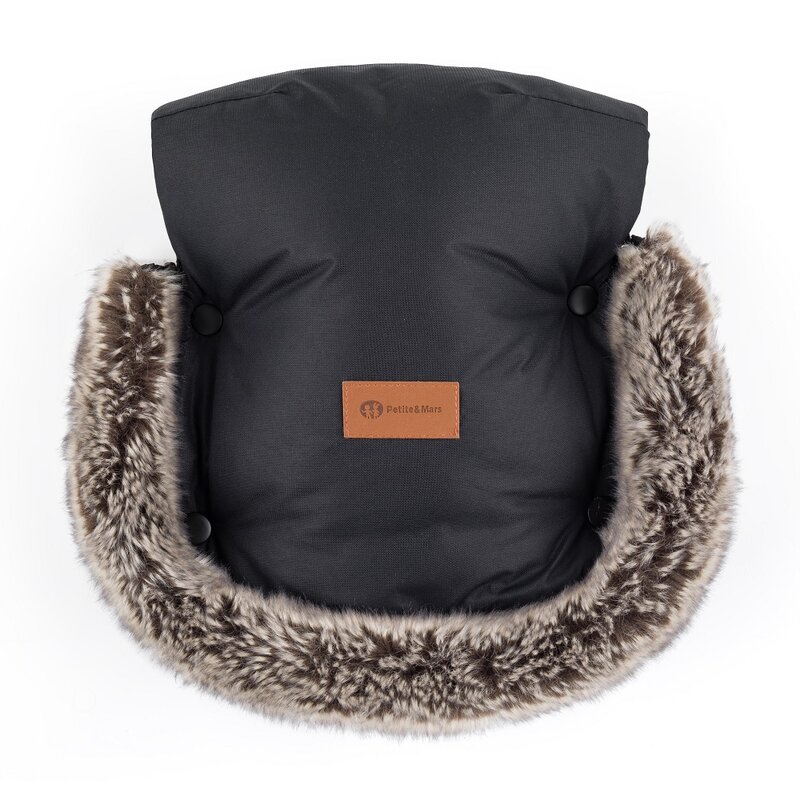 Manusi pentru carucior PetiteMars Furry cu blanita detasabila impermeabile Forever Black