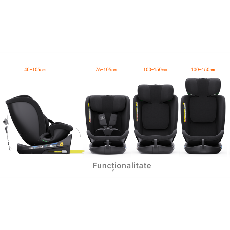 Scaun auto rotativ cu isofix B-Joy Deluxe Buf Boof iSize 40-150 cm black - 5