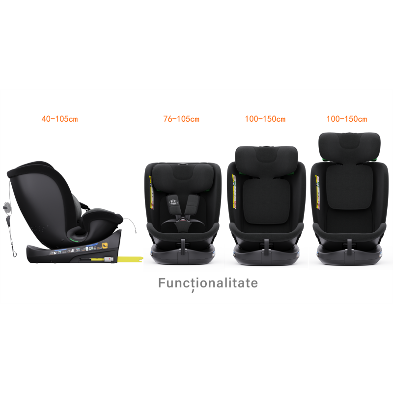 Scaun auto rotativ cu isofix B-Joy Deluxe Buf Boof iSize 40-150 cm grey - 4