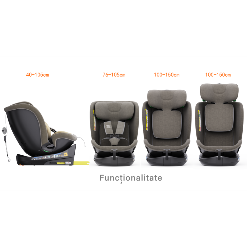 Scaun auto rotativ cu isofix B-Joy Deluxe Buf Boof iSize 40-150 cm lightbrown - 7