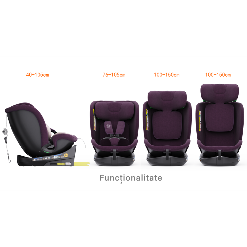 Scaun auto rotativ cu isofix B-Joy Deluxe Buf Boof iSize 40-150 cm purple - 3