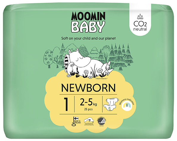 Scutece finlandeze eco Moomin Baby 1 nou nascut 2-5 kg 25 bucati